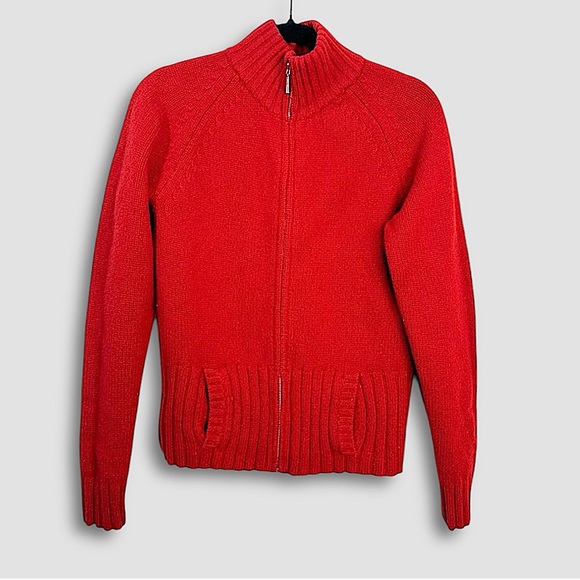 Vintage Tommy Hilfiger 100% Lambswool Zip Cardigan Vibrant Red Size L - Picture 1 of 11